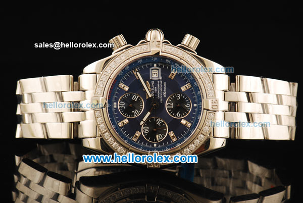 Breitling Chronomat Evolution Swiss Valjoux 7750 Automatic Movement Full Steel with Blue Dial and Diamond Bezel - Click Image to Close