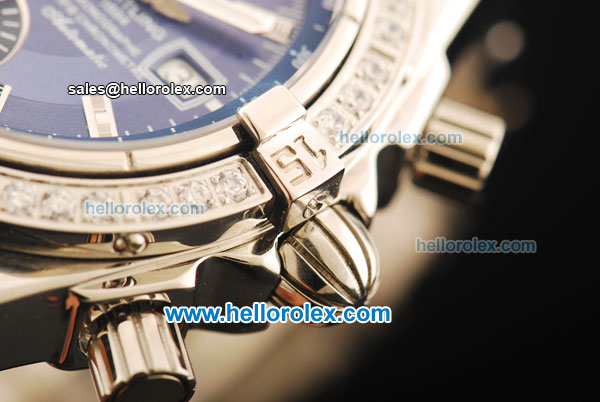 Breitling Chronomat Evolution Swiss Valjoux 7750 Automatic Movement Full Steel with Blue Dial and Diamond Bezel - Click Image to Close
