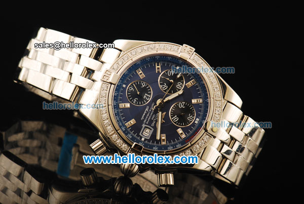 Breitling Chronomat Evolution Swiss Valjoux 7750 Automatic Movement Full Steel with Blue Dial and Diamond Bezel - Click Image to Close