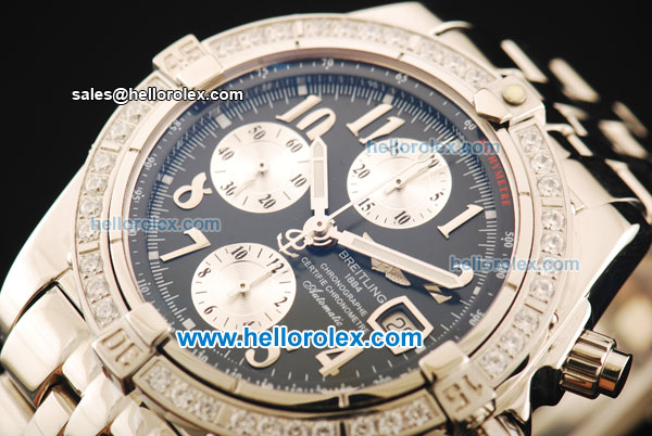 Breitling Chronomat Evolution Chronograph Swiss Valjoux 7750 Automatic Movement Full Steel with Arabic Numerals and Diamond Bezel - Click Image to Close