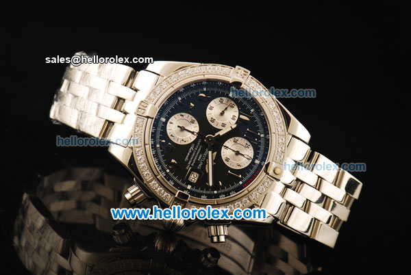 Breitling Chronomat Evolution Chronograph Swiss Valjoux 7750 Automatic Movement Full Steel with Arabic Numerals and Diamond Bezel - Click Image to Close