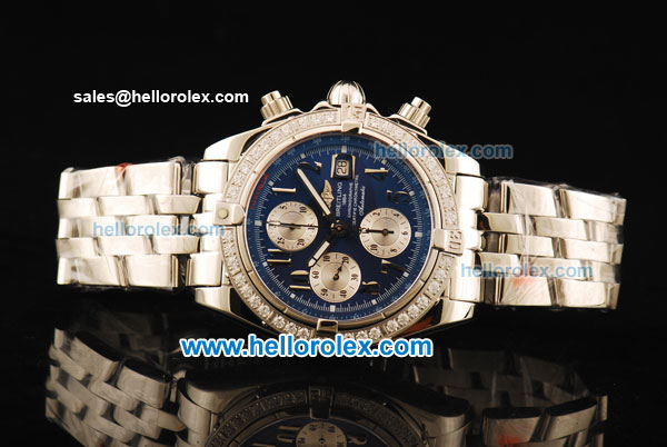 Breitling Chronomat Evolution Chronograph Swiss Valjoux 7750 Automatic Movement Full Steel with Diamond Bezel and Blue Dial - Click Image to Close