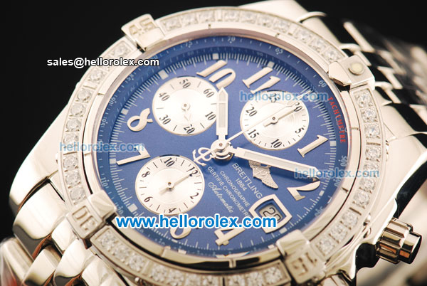 Breitling Chronomat Evolution Chronograph Swiss Valjoux 7750 Automatic Movement Full Steel with Diamond Bezel and Blue Dial - Click Image to Close