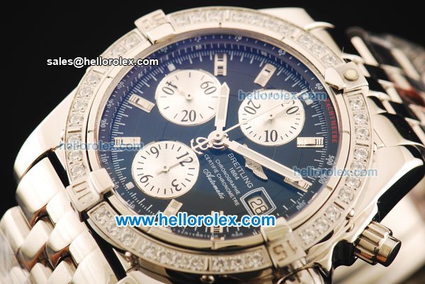 Breitling Chronomat Evolution Chronograph Swiss Valjoux 7750 Automatic Movement Steel Case with Diamond Bezel and Steel Strap - Click Image to Close