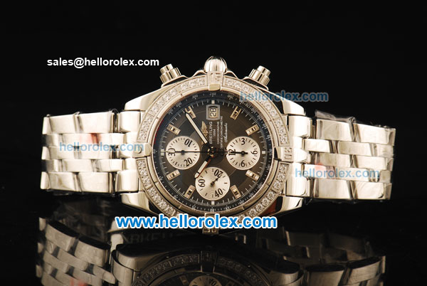 Breitling Chronomat Evolution Chronograph Swiss Valjoux 7750 Automatic Movement Steel Case with Diamond Bezel and Grey Dial - Click Image to Close