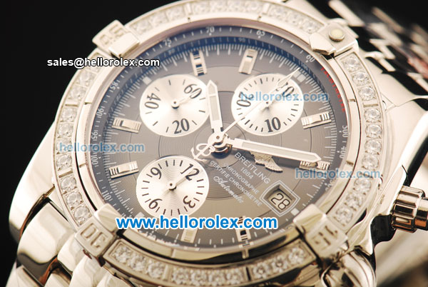 Breitling Chronomat Evolution Chronograph Swiss Valjoux 7750 Automatic Movement Steel Case with Diamond Bezel and Grey Dial - Click Image to Close