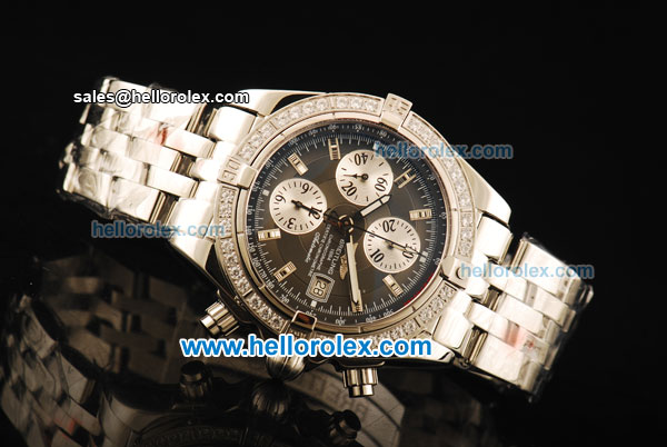 Breitling Chronomat Evolution Chronograph Swiss Valjoux 7750 Automatic Movement Steel Case with Diamond Bezel and Grey Dial - Click Image to Close