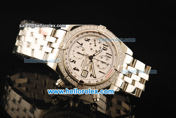 Breitling Chronomat Evolution Chronograph Swiss Valjoux 7750 Automatic Movement Steel Case with Diamond Bezel and White Dial - Click Image to Close