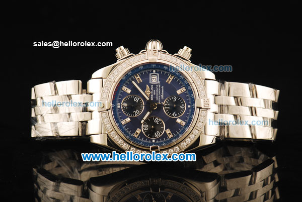 Breitling Chronomat Evolution Chronograph Swiss Valjoux 7750 Automatic Movement Steel Case with Blue Dial and Diamond Bezel - Click Image to Close