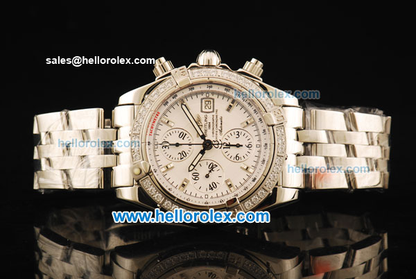 Breitling Chronomat Evolution Chronograph Swiss Valjoux 7750 Automatic Movement Full Steel with White Dial and Diamond Bezel - Click Image to Close