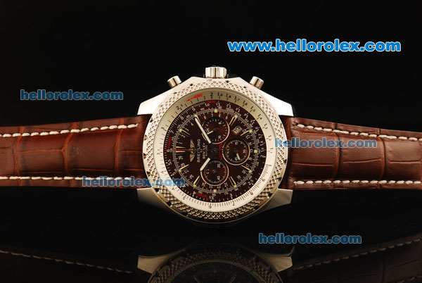 Breitling Bentley Motors Chronograph Miyota Quartz Movement Steel CAse with Brown Dial and Brown Leather Strap - Click Image to Close