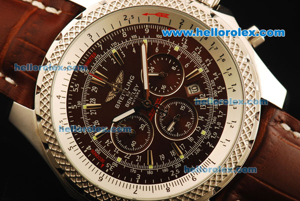 Breitling Bentley Motors Chronograph Miyota Quartz Movement Steel CAse with Brown Dial and Brown Leather Strap - Click Image to Close