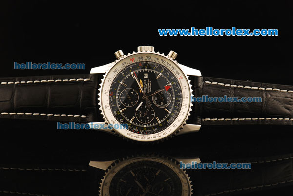 Breitling Navitimer Automatic Movement Steel Case with Black Dial and Black Leather Strap - Click Image to Close