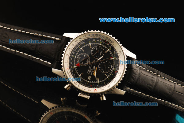 Breitling Navitimer Automatic Movement Steel Case with Black Dial and Black Leather Strap - Click Image to Close