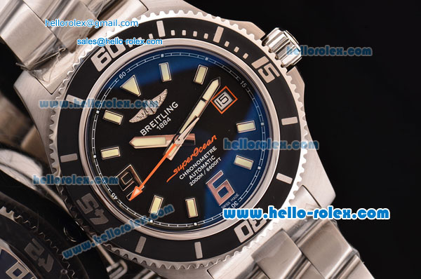 Breitling Superocean 44 Swiss ETA 2836 Automatic Steel Case with Black Dial and Yellow Stick Markers - Click Image to Close