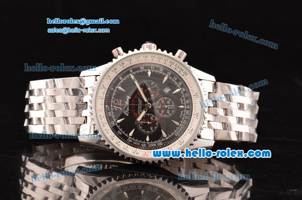 Breitling Montbrillant Swiss Valjoux 7750 Automatic Movement Full Steel with Silver Stick Markers and Black Dial - Click Image to Close