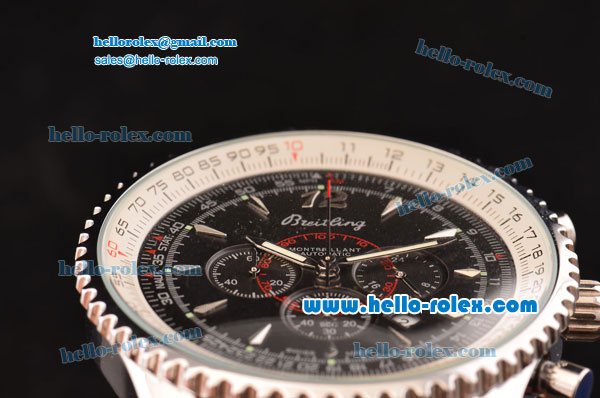 Breitling Montbrillant Swiss Valjoux 7750 Automatic Movement Full Steel with Silver Stick Markers and Black Dial - Click Image to Close