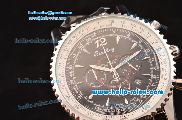 Breitling Montbrillant Swiss Valjoux 7750 Automatic Movement Full Steel with Silver Stick Markers and Black Dial - Click Image to Close