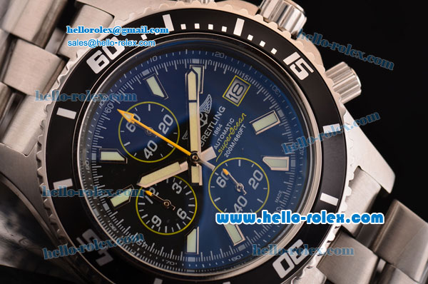 Breitling SuperOcean Chronograph II Miyota OS10 Quartz Steel Case with Black Dial Stick Markers and Black Bezel - Click Image to Close