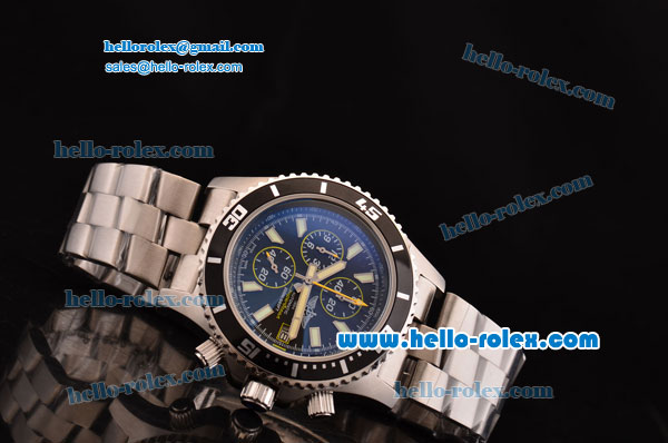 Breitling SuperOcean Chronograph II Miyota OS10 Quartz Steel Case with Black Dial Stick Markers and Black Bezel - Click Image to Close