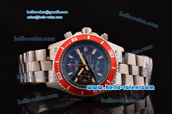 Breitling SuperOcean Chronograph II Miyota OS10 Quartz Steel Case with Red Bezel Stick Markers and Black Dial - Click Image to Close