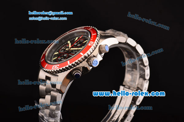 Breitling SuperOcean Chronograph II Miyota OS10 Quartz Steel Case with Red Bezel Stick Markers and Black Dial - Click Image to Close