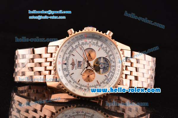 Breitling Navitime Tourbillon Automatic Movement Rose Gold Case with Rose Gold Stick Markers-White Dial and Rose Gold Strap - Click Image to Close
