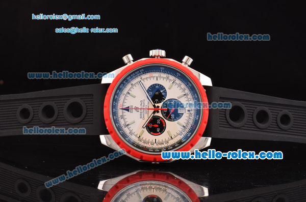 Breitling Chrono-Matic Chronograph Miyota OS20 Quartz Steel Case with White Dial Black Rubber Strap and Red Bezel and Red Bezel - Click Image to Close