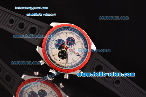 Breitling Chrono-Matic Chronograph Miyota OS20 Quartz Steel Case with White Dial Black Rubber Strap and Red Bezel and Red Bezel - Click Image to Close