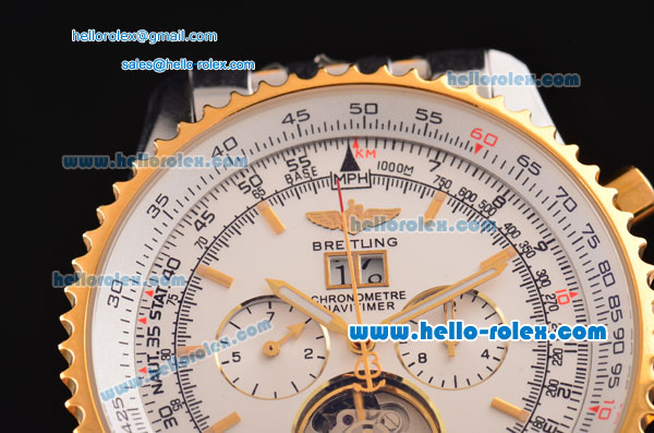 Breitling Navitimer Tourbillon AutomaticTwo Tone Case/Strap with White Dial and Stick Markers - Click Image to Close
