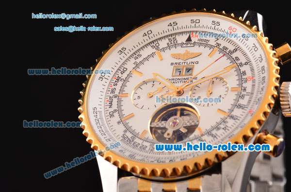 Breitling Navitimer Tourbillon AutomaticTwo Tone Case/Strap with White Dial and Stick Markers - Click Image to Close