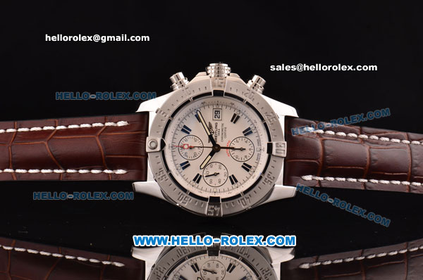 Breitling Avenger Chrono Swiss Valjoux 7750-SHG Automatic Stainless Steel Case with Brown Leather Strap and White Dial - Click Image to Close