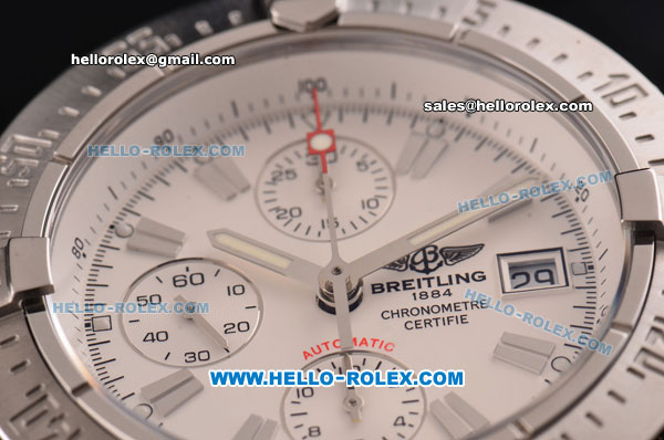 Breitling Avenger Chrono Swiss Valjoux 7750-SHG Automatic Stainless Steel Case with Brown Leather Strap and White Dial - Click Image to Close