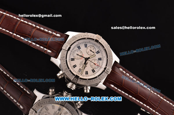 Breitling Avenger Chrono Swiss Valjoux 7750-SHG Automatic Stainless Steel Case with Brown Leather Strap and White Dial - Click Image to Close