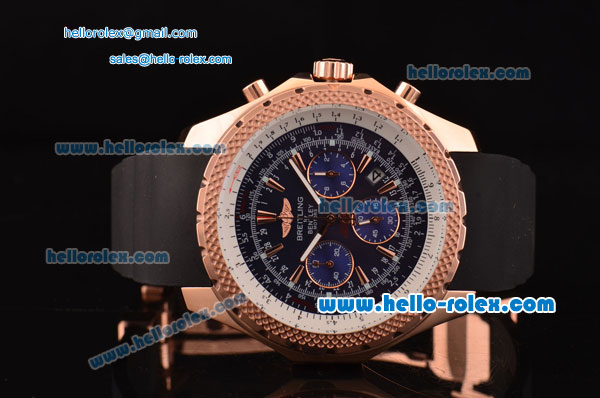 Breitling Bentley Motors Chrono Miyota OS20 Quartz Rose Gold Case with Black Rubber Strap and Black Dial Stick Markers - Click Image to Close