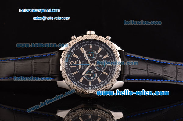 Breitling Bentley Barnato Chrono Japanese Miyota OS20 Quartz Stainless Steel Case with Black Leather Strap and Black Dial Stick Markers - Click Image to Close