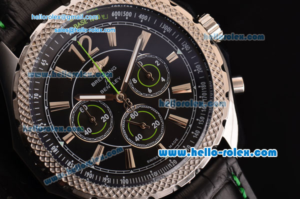 Breitling Bentley Barnato Chrono Japanese Miyota OS20 Quartz Stainless Steel Case Stick Markers with Black Leather Strap and Black Dial - Click Image to Close