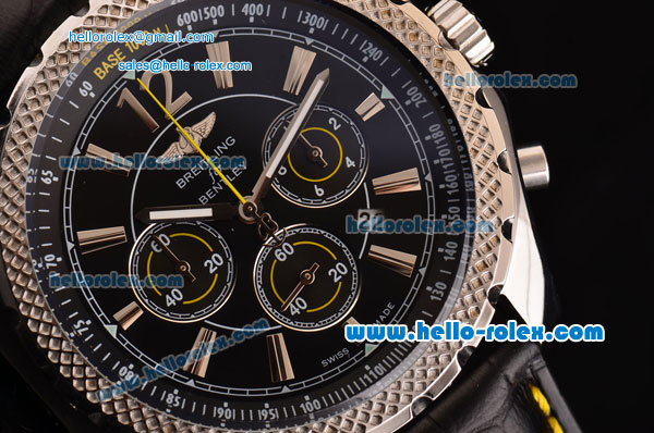 Breitling Bentley Barnato Chrono Japanese Miyota OS20 Quartz Stainless Steel Case with Black Leather Strap and Black Dial - Click Image to Close
