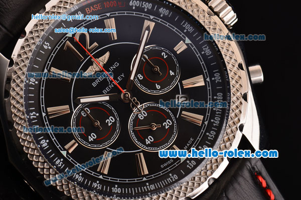 Breitling Bentley Barnato Chrono Japanese Miyota OS20 Quartz Stainless Steel Case with Black Leather Strap Stick Markers and Black Dial - Click Image to Close