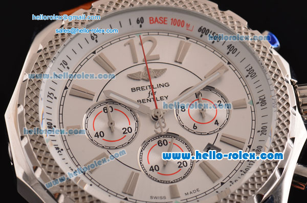Breitling Bentley Barnato Chrono Japanese Miyota OS20 Quartz Stainless Steel Case with Brown Leather Strap Stick Markers and White Dial - Click Image to Close