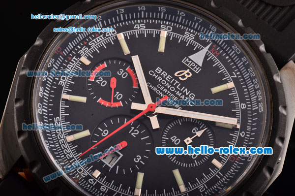 Breitling Chrono-Matic Swiss Valjoux 7750-DD Automatic PVD Case with Black Rubber Strap Black Dial and Stick Markers - Click Image to Close