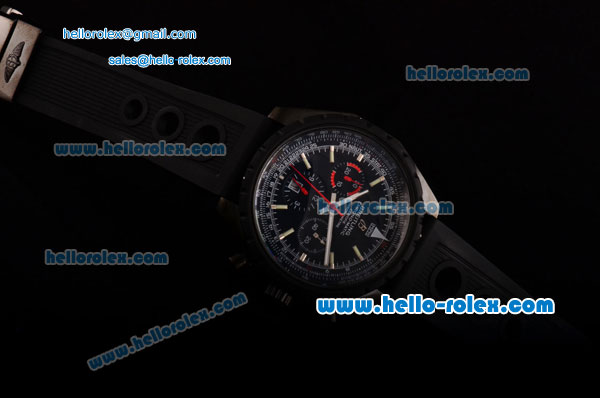 Breitling Chrono-Matic Swiss Valjoux 7750-DD Automatic PVD Case with Black Rubber Strap Black Dial and Stick Markers - Click Image to Close
