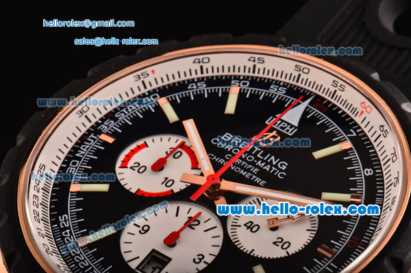 Breitling Chrono-Matic Swiss Valjoux 7750-DD Automatic Rose Gold Case with Black Bezel Black Rubber Strap and Stick Markers - Click Image to Close