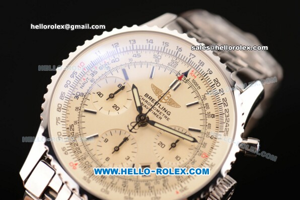Breitling Navitimer Chrono Swiss Valjoux 7750 Automatic Full Steel with Beige Dial and Stick Markers - Click Image to Close