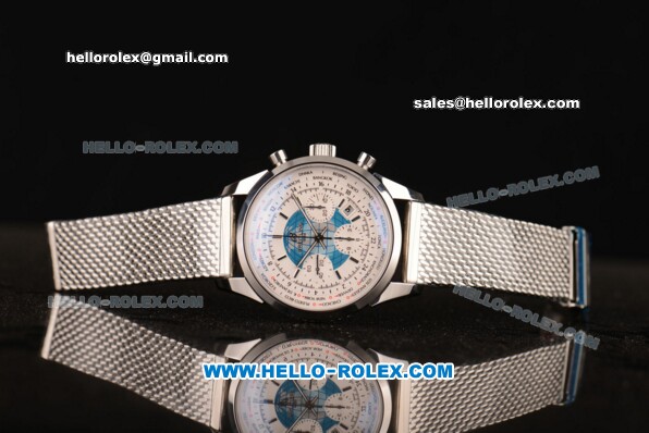 Breitling Transocean Chronograph Unitime Swiss Valjoux 7750-SHG Automatic Stainless Steel Case withStainless Steel Strap and White Dial - 1:1 Original - Click Image to Close
