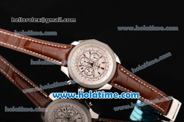 Breitling Bentley Barnato Chrono Swiss Valjoux 7750-SHG Automatic Stainless Steel Case with Brown Leather Bracelet and White Dial - Click Image to Close