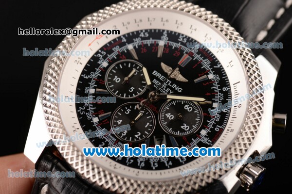 Breitling Bentley Barnato Chrono Swiss Valjoux 7750-SHG Automatic Stainless Steel Case with Black Leather Bracelet and Black Dial - Click Image to Close