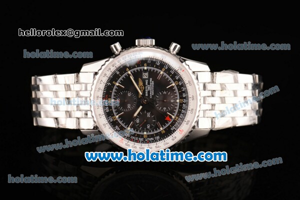 Breitling Navitimer World Chrono Swiss Valjoux 7750-SHG with GMT Automatic Stainless Steel Case with Stick Markers and Black Dial - Click Image to Close