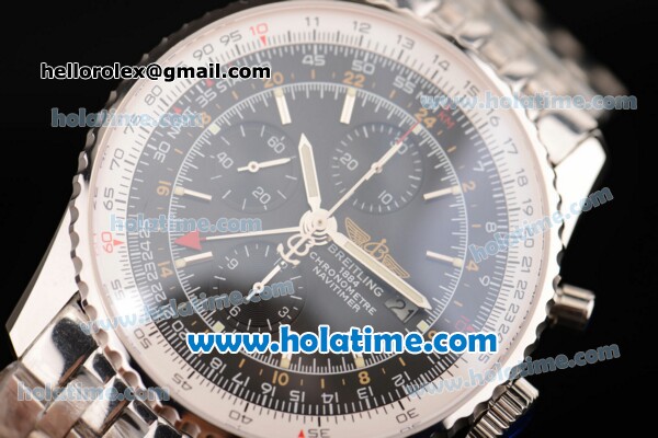 Breitling Navitimer World Chrono Swiss Valjoux 7750-SHG with GMT Automatic Stainless Steel Case with Stick Markers and Black Dial - Click Image to Close