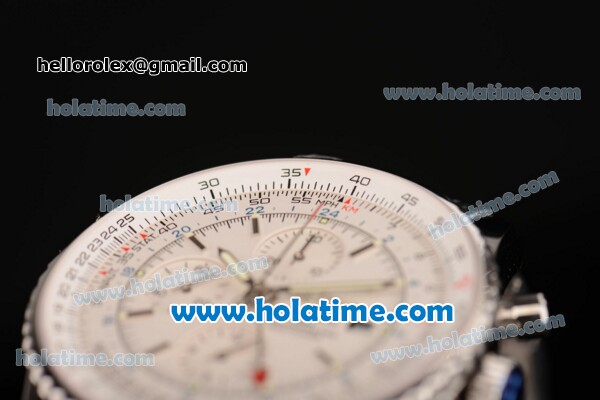 Breitling Navitimer World Chrono Swiss Valjoux 7750-SHG with GMT Automatic Stainless Steel Case with Stick Markers and White Dial - Click Image to Close
